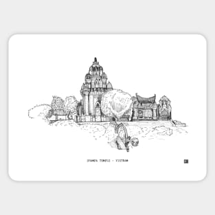 Champa Temple Vietnam Pen and Ink Illustration Sticker